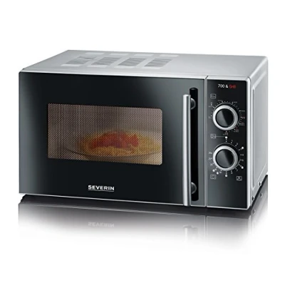 Imagen de SEVERIN microondas con grill 2 en 1 de 700 W, horno 9 programas, potente rejilla y plato giratorio, plateado/negro, MW 7771