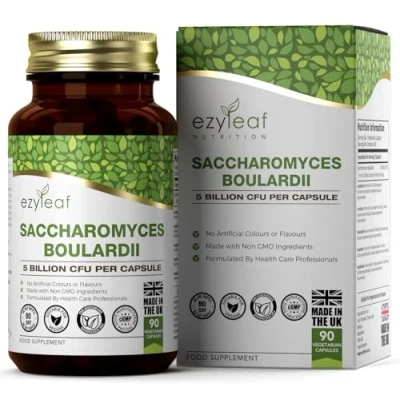Imagen de Ezyleaf Saccharomyces Boulardii [5 Mil Millones de UFC] 90 Cápsulas Veganas Suplemento Probiótico S con Rellenos Limpios Sin OMG, Gluten ni Alérgenos Hecho en el RU