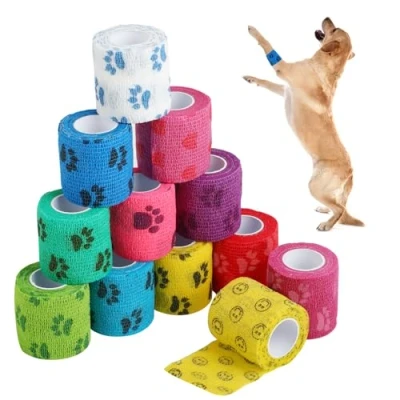 Imagen de 12 vendajes autoadhesivos, vendaje elástico autoadhesivo para perros, caballos y otras mascotas, ideal sujetar proteger articulaciones, tobillos muñecas.