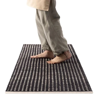 Imagen de Navaris Alfombra Cocina Lavable Antideslizante Alfombras 100% Algodón Natural de 180 x 60 cm Tapete Negra
