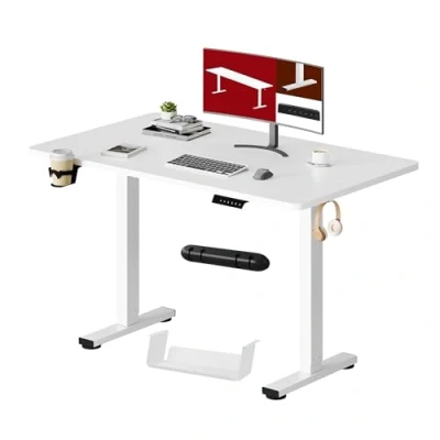 Imagen de SANODESK QS1 110 x 60 cm Escritorio Elevable Eléctrico con un Tablero Entero Mesa de Regulable en Altura Telescópico Bidireccional Control Memoria (Blanco)