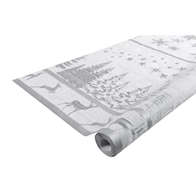 Imagen de Pro Nappe Ref R480682I Mantel de Papel damasco desechable en rollo 6 M largo X 1,20 ancho Decoración navideña plateada con estampado universal chic y clásico Caja 12 rollos