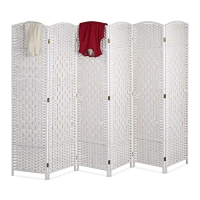 Imagen de Relaxdays Biombo 6 Paneles, 170 x 240 cm, Separador Ambientes Plegable, Madera y Cuerda de Papel, Mampara en Blanco