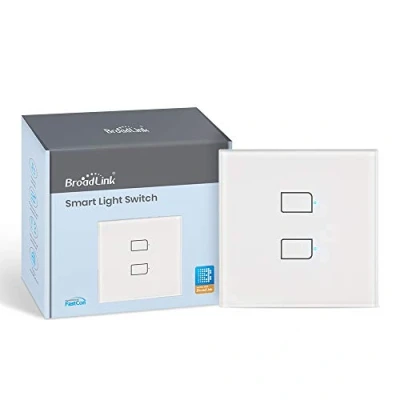 Imagen de BroadLink Smart Touch Wall Switch Versión de la UE, Interruptor monocable 2 banda, no requiere neutro ni condensador, funciona con Alexa y Google Home, se un hub(no hub)
