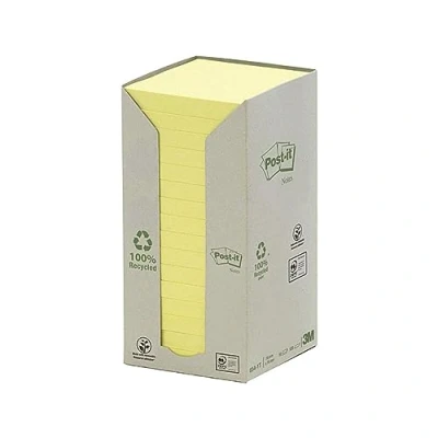 Imagen de Post it Notas Recicladas Canary Yellow Paquete de 16 Blocs, 100 Hojas por Bloc (76 mm x 76 mm) Color Amarillo Autoadhesivas Hechas Papel 100% Reciclado