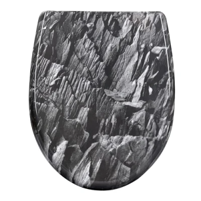 Imagen de WOLTU Tapa WC, Inodoro con Cierre Suave, de Water Forma O, Asiento Liberación Rápida, Montaje Inferior y Superior Bisagras Ajustables 7 18.5 cm,Roca Antracita,WS2967