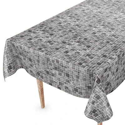 Imagen de ANRO mantel de hule lavable, jardIn, rectangular, redondo, ovalado, 100 x 140 cm, borde corte, cuadros pixelados, gris
