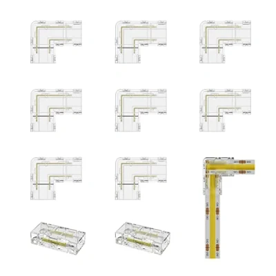 Imagen de conectores para tira de LED COB,Juego sin soldadura tiras COB 8mm ancho y 2 pines,2pcs centrales transparentes,8pcs en forma L 12V 24V