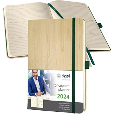 Imagen de SIGEL C2474 Conceptum Agenda semanal 2024, aprox. A5, beige, tapa dura, dos páginas = una semana, 192