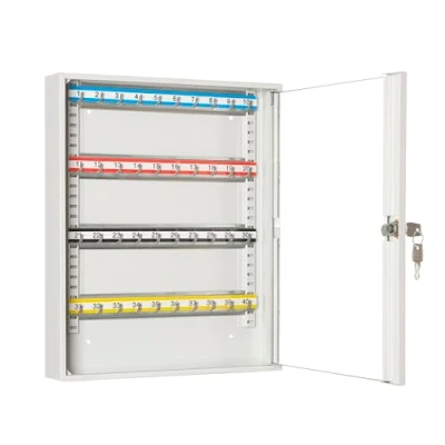 Imagen de LEOMAR Armario para Llaves, Caja con 40 Ganchos, de Chapa Acero, Puertas Cristal, Tiras Ganchos Ajustables, Montaje en Pared, Cerradura, 6 x 35 42 cm