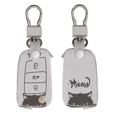 Imagen de kwmobile Funda Compatible con VW Golf 7 MK7 Llave de Coche 3 Botones Cubierta Cuero sintético Case para Mando y Control Auto Gato Meow