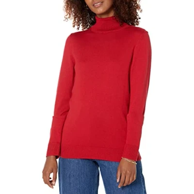 Imagen de Amazon Essentials Jersey de Cuello Vuelto, Manga Larga, Ligero y Ajuste Clásico (Disponible en Tallas Grandes) Mujer, Rojo, L