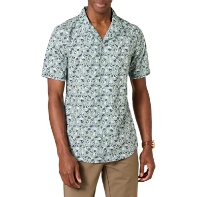 Imagen de Amazon Essentials Camisa Hawaiana de Corte Ajustado Hombre, Azul Floral, S