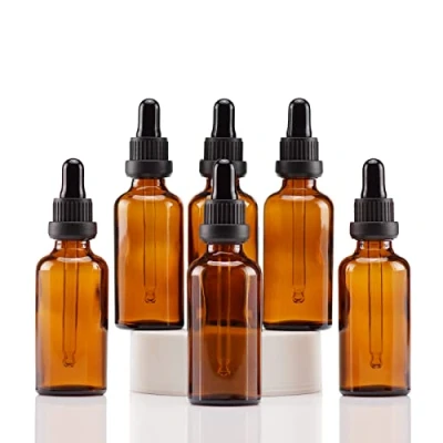 Imagen de YIZHAO Ambar Frasco Cuentagotas Cristal 50ml, con Goteros Cristal, para Aceite Esencial, Laboratorio, Aromaterapia, Fragancia, Masaje, Cosméticos, Viajes 6Pcs