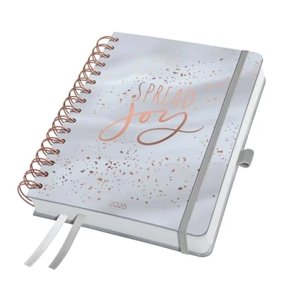 Imagen de SIGEL J5605 Jolie Agenda de espira 2025, Glittery Joy, 120 g/m², 16,8 x 21,5 cm, tapa dura, 240 páginas, gris