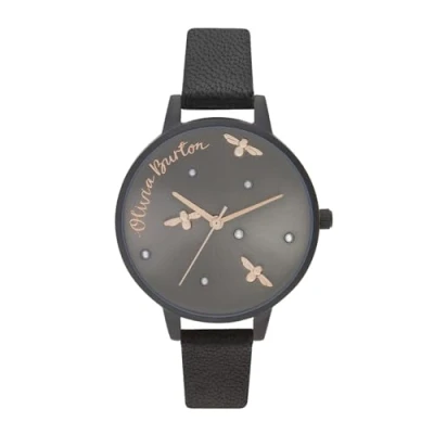 Imagen de Olivia Burton Reloj Analógico de Cuarzo para mujer con Correa en piel Negro OB16PQ02