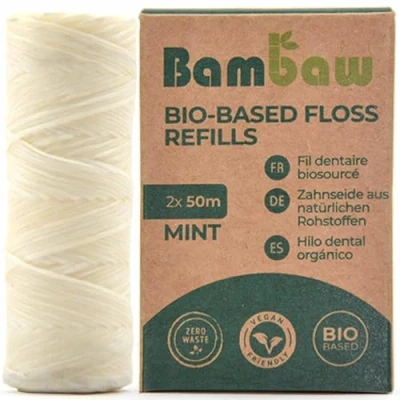 Imagen de Hilo Dental Vegano Recambios Biodegradable Sostenible Con Olor a Menta Higiene 2 x 50m Bambaw