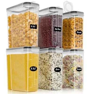 Imagen de Withosent 6 recipientes con tapa, caja de almacenamiento hermética, plástico, contenedor cereales, juego contenedores
