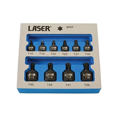 Imagen de Laser 6727 Low Profile Impact Star Socket Bit Set 1/4&quot;D, 3/8&quot;D 9pc, Silver