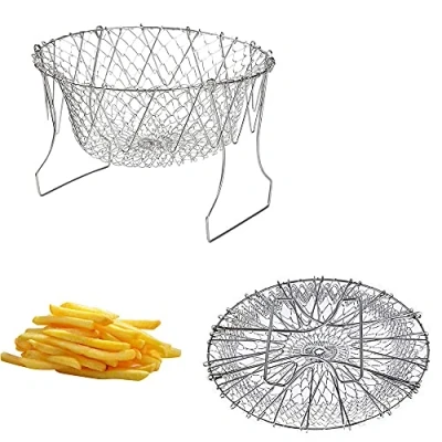 Imagen de Cesta para Freír, 2 Piezas Cestas Papas Fritas, Freír De Acero Inoxidable, Plegable, Hacer Pasta, Lavar Ensaladas y Centrifugar, Cocinar Verduras, Patatas Fritas o Frutas