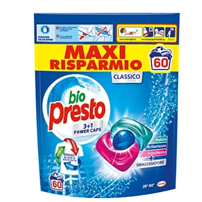 Imagen de Bio Presto Detergente para lavadora predosificado en cápsulas, paquete de 60 lavados, 780 g