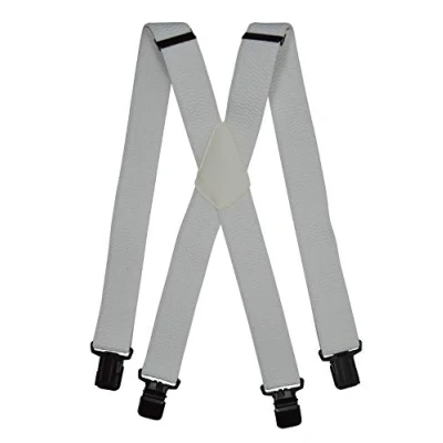 Imagen de Olata Tirantes Hombres. para pantalones con Bandas Extra Anchas. Diseño en Forma de X y Clips Negros 4 cm. Blanco