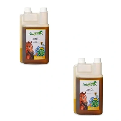 Imagen de Stiefel Aceite de linaza Paquete doble 2 x 1 litro Alimento complementario para caballos puede tener un efecto positivo en la piel y el pelaje contribuir a una digestión saludable