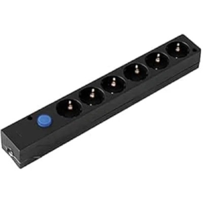 Imagen de SIMON BRICO Base Múltiple Multifix, Regleta de Enchufe Plano, 6 Tomas 16A, Ladrón Enchufes con Toma Tierra e Interruptor Luz, 250V, Potencia Máxima 3680W, Color Negro