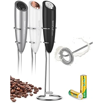Imagen de Espumador de Leche Eléctrico mano, con Soporte Acero Inoxidable, Batidor Café Latté Capuchino 2 pilas AA (incluidas) Negro