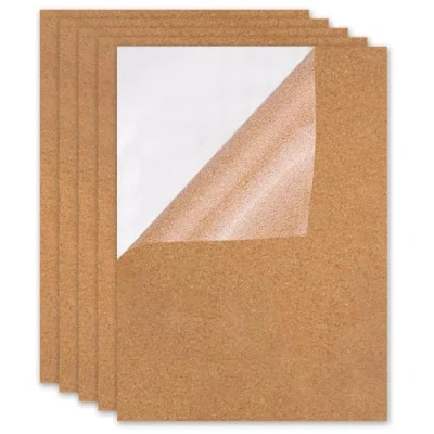 Imagen de Placa de corcho autoadhesiva, 5 unidades, rectangulares, placas autoadhesivas, 1 mm grosor, para la pared, suelos, posavasos, decoración, 21 x 30 cm