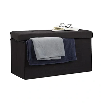 Imagen de Relaxdays Baúl Almacenamiento Plegable, Lino, Negro, 38 x 76 cm, Poliéster
