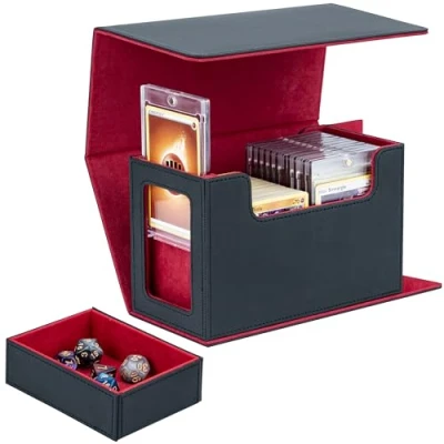Imagen de Tolesum Caja para tarjetas de doble capa MTG, con Compartimiento Dado, Deck Box 200 Cartas Magic Commander TCG Rojo