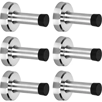 Imagen de Zoutpy tope de puerta autoadhesivo acero inoxidable, 6 unidades, sin taladrar/tornillos, pared con goma, protección pared, muelle, cm
