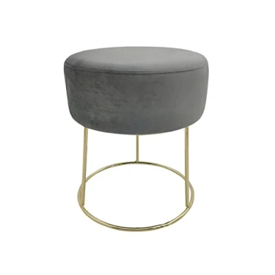 Imagen de ECHTWERK Taburete Redondo Marilyn, de Tela Terciopelo, Maquillaje con Patas Metal en Oro, Adecuado para Dormitorio y salón, pies hasta 150 kg, Color Gris