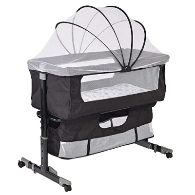 Imagen de HUOLE Cuna Plegable para Bebé,Cuna Colecho y de Viaje 2 en 1, Regulable Altura 5 Posiciones reclinable, Plegado fácil, colchon Incluido, 92 * 58 70 90cm negro