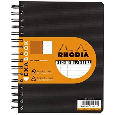 Imagen de RHODIA 133576C cuaderno de recambio para el organización Exabook Black A5+ Forrado 160 páginas desmontables Perf. 6 Agujeros Papel Clairefontaine 80g Rodiactivo