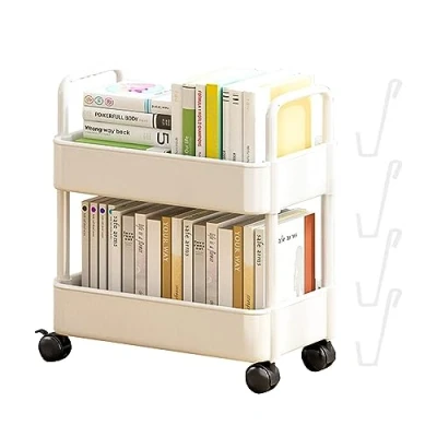 Imagen de SenhE 2 Tier Rolling Cart, Storage Trolley On Wheels, Movable Bookshelf Cart with Utility Multifunctional Organiser For Bedroom, Bathroom, Office