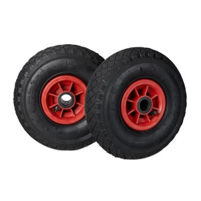 Imagen de Relaxdays Set de Dos Ruedas Carretilla, 3.00 4, Neumático Goma, Llanta plástico, Eje 25 mm, 260x85 Negro Rojo