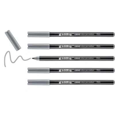 Imagen de edding 1300 rotulador de color trazo medio gris plata x5 punta redondeada 2 mm para dibujar y escribir el colegio, mandalas, Bullet Journals