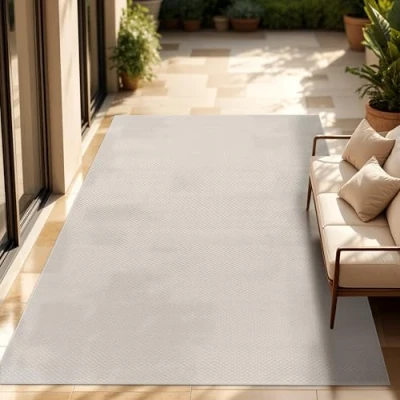 Imagen de Paco Home Alfombra Exterior Interior Balcón Terraza Cocina Monocolor Jaspeado, tamaño:200x280 cm, Color:Marfil