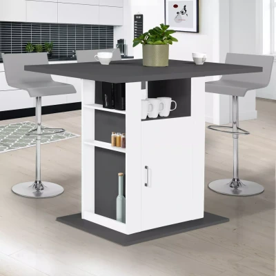 Imagen de IDMarket Ilot Central UGO 110 cm Bandeja Madera Gris y Blanco con Almacenamiento