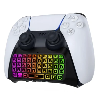 Imagen de MoKo Teclado Inalámbrico con Retroiluminación RGB para Mando PS5, Mini Bluetooth Playstation 5 Luz Colorida Altavoz Integrado Mejorado y Conector de Audio 3,5 mm PS5 Accesorios