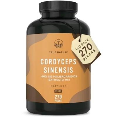 Imagen de Cordyceps Sinensis (extracto CS 4) 270 cápsulas (650 mg) con 40% de polisacáridos bioactivos Comprobado en laboratorio Alta dosis hongo vital Producto vegano TRUE NATURE