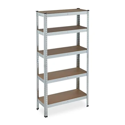 Imagen de Relaxdays Estantería Galvanizada para Carga Pesada, hasta 875kg, 150x75x30 cm, 5 Baldas, Encaje, Acero, Sótano, Plateado, Tablero de Fibras