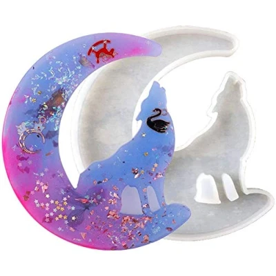 Imagen de Hacer joyería Decoración DIY Molde de silicona Resina epoxi fundición pegamento cristal (Luna Lobo)