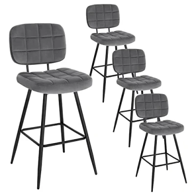 Imagen de EUGAD 4X Taburetes Altos de Cocina, Bar con Respaldo y Reposapiés, Cocina Tapizados en Terciopelo, Armazón Metálico, Altura Asiento 68,5 cm, Gris Oscuro 1043BY 4