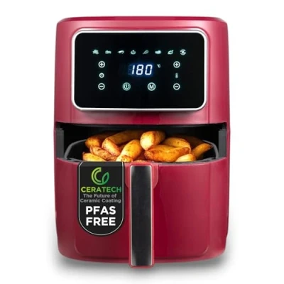 Imagen de BERGNER MAROON Freidora de aire caliente SIN PFAS 1800W 6.9L 8 programas cocción con Revestimiento Cerámico Ajuste temperatura 80 200C Temporizador hasta 30 min