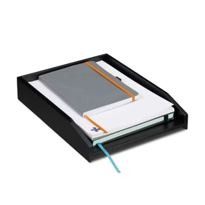 Imagen de Relaxdays Bandeja para documentos, Apilable, DIN A4, Organizador de escritorio, Bambú, 6 x 25 33 cm, Negro