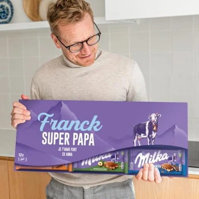 Imagen de chocolate XXL Milka personalizado Barra de personalizada con el nombre y mensaje, incluye barras en varios sabores (12 Tabletas)