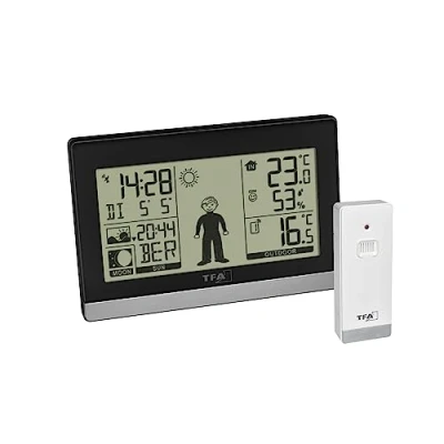 Imagen de TFA Dostmann Estación inalámbrica Weather Boy 35.1159.01, Temperatura Exterior/Interior, previsión meteorológica, Fase Lunar, Salida Puesta de Sol, Color Negro